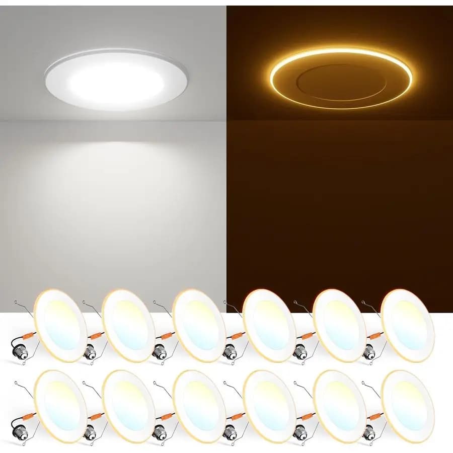 Confezione da 12 Faretti LED da Incasso Piatti da 5-6 Pollici con Luce Notturna, 2700K 3000K 4000K 5000K 6000K Selezionabili