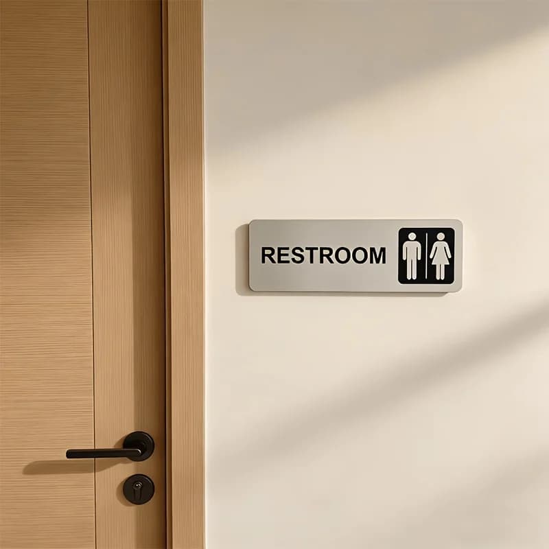 1Pcs Brushed Metal Restroom Sign Self Adhesive Toilet Door Plate Durable Bathroom Indicator Label for Home Office Public Washroo