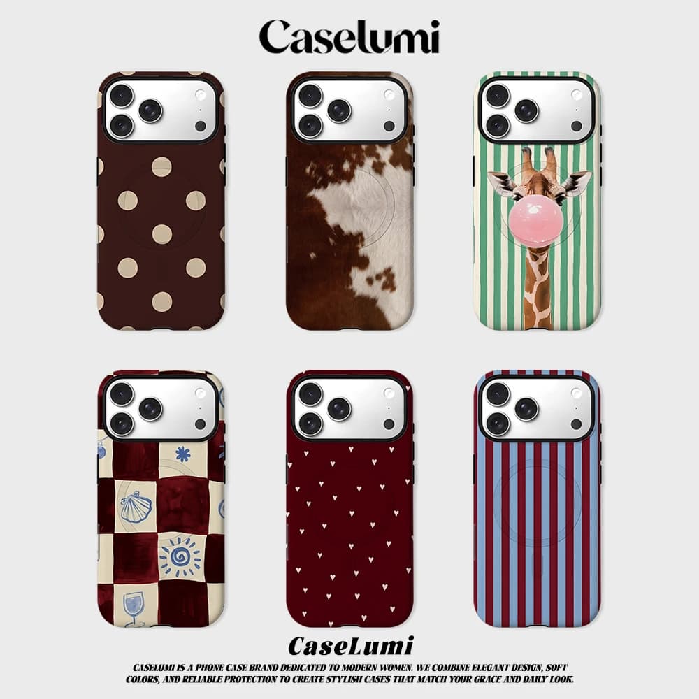 CaseLumi Matte Bumper for Magsafe Case for IPhone 17 16 15 14 Plus 13 Pro Max Shockproof Hard PC Brown with Beige Dots Cover