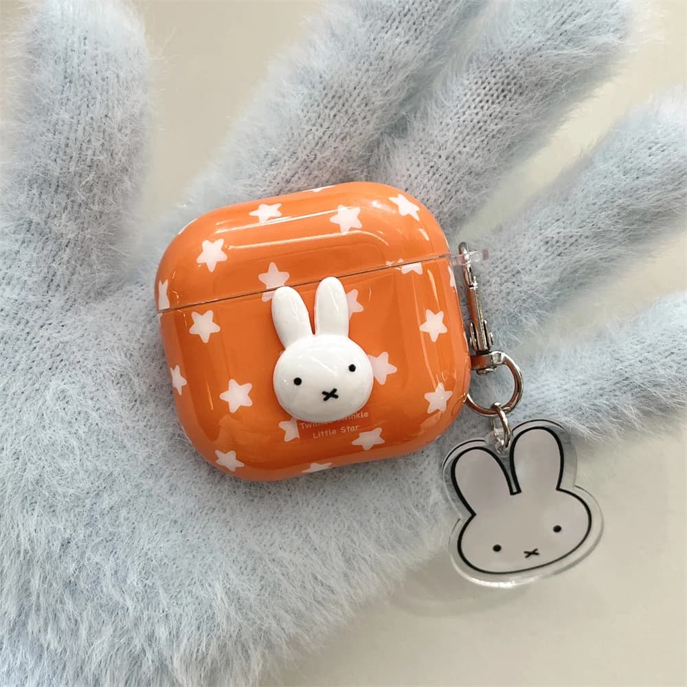 Custodia Protettiva Antiurto Kawaii 3D a Forma di Coniglio Miffy per Apple Airpods 4 3 2 Airpods Pro3 Pro 2, Simpatiche Custodie con Charm per Auricolari