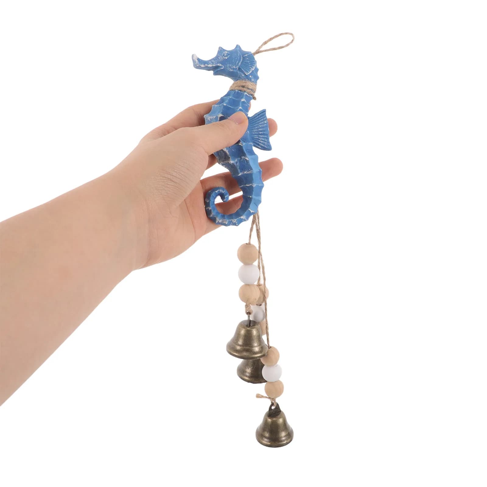 Seahorse Wind Chime Mediterranean Style Wind Bell 13 Inch Beach Nautical Hanging Windchime Wood Beads Indoor Outdoor Coastal