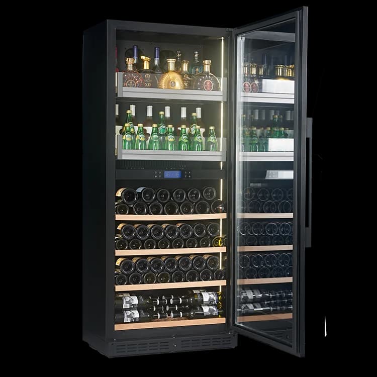 Frigorifero per vino con compressore a doppia zona con porta in vetro Frigo per vino con raffreddamento ad aria per uso domestico a temperatura regolabile