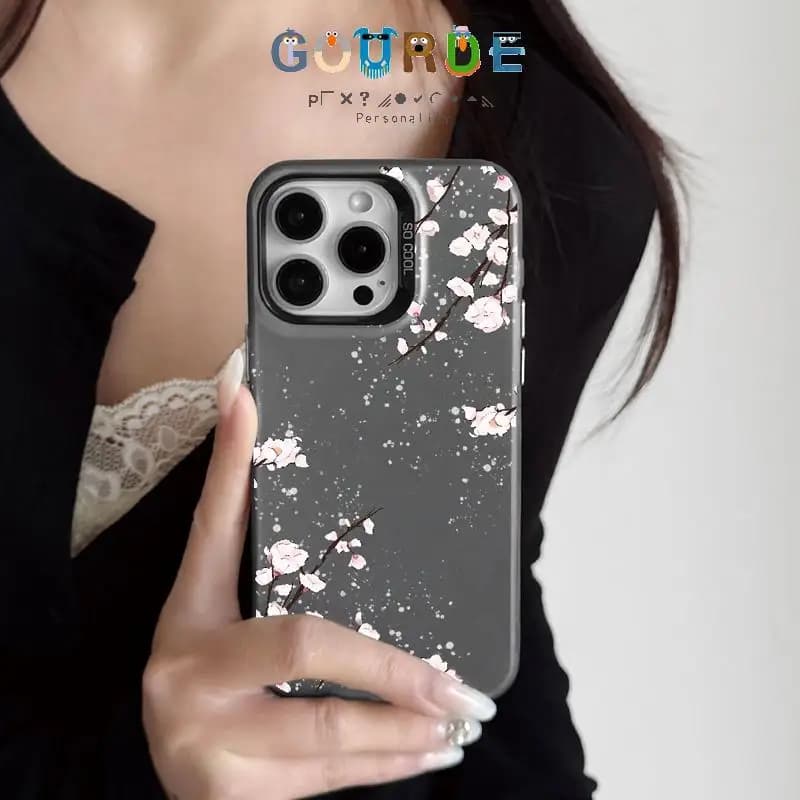 Gourde Estetica Fiore di Pesco IMD Cassa Del Telefono per Iphone 16 15 14 12 13 11 Pro Max Ip 14Plus Duro Antiurto Della Copertura Posteriore
