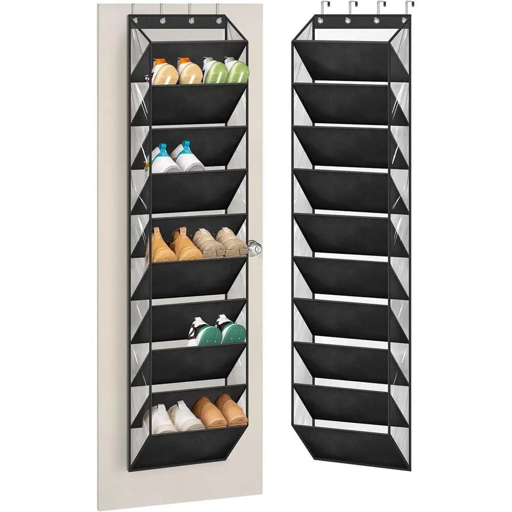 Organizzatore per Scarpe da Appendere alla Porta, 20 Coppie, Tasche Profonde per Scarpe Grandi, Gancio per Sneakers e Stivali (Nero)