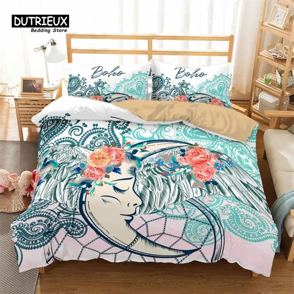 Soft Dreamcatcher Bedding Set Bohemian Mandala Sun Moon And Feather 3D Print Duvet Cover Microfiber Bedroom Decor Home Textile