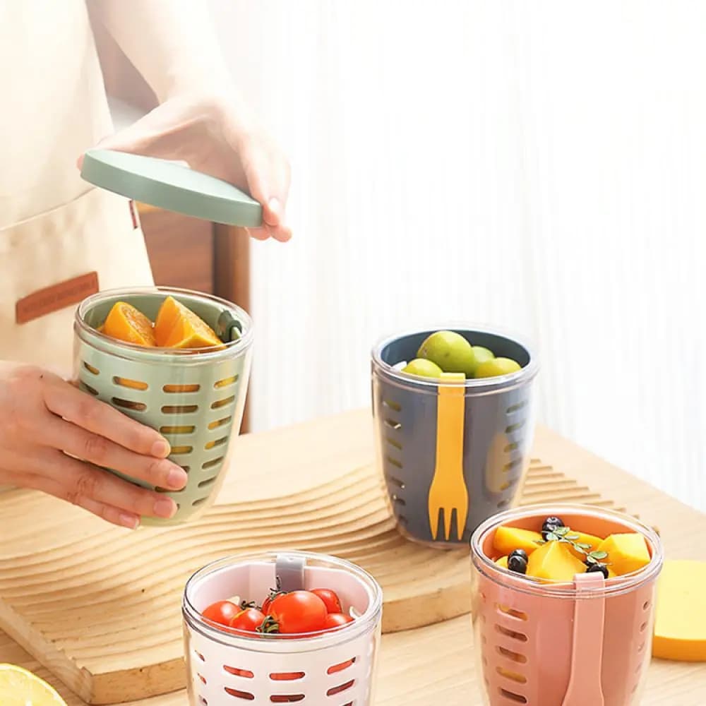 Portable Salad Cup With Fork Leakproof Food Container For Office Picnic Fitness Healthy Meal Prep Shaker Plastic Bowl Set