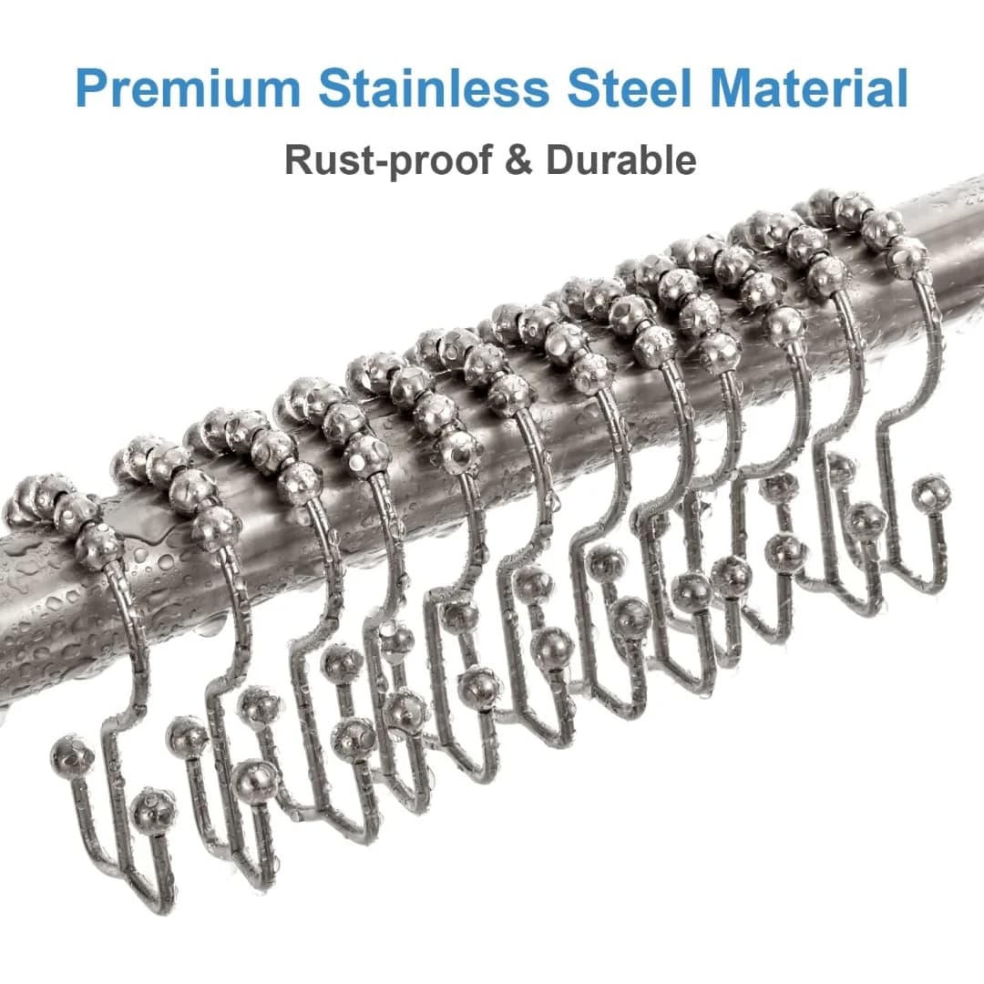 Shower curtain hook and loop, bathroom double-sided shower hook, rust proof, durable stainless steel shower curtain hanger