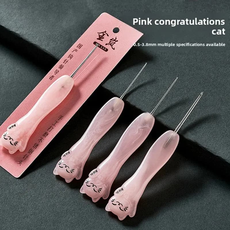 Uncinetto Jinlan Rosa a Forma di Gatto in Resina con Ago in Acciaio Inossidabile 0.4 0.5 0.6 0.7 0.8 0.9 1.0 1.1 1.2 1.3 1.4 4.0 mm