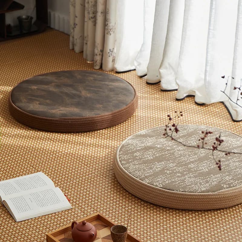 Round Tatami Cushion for Floor Sitting Thickened Meditation Mat Tea Room Window Seat Durable Kneeling Cushion for Living Room