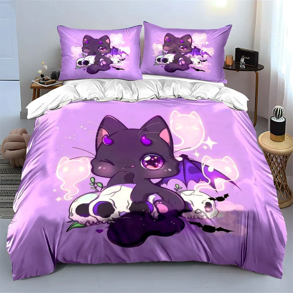 Set di decorazioni per gatti in stile gotico, morbido e confortevole, include 1 copripiumino e 2 federe, idea regalo