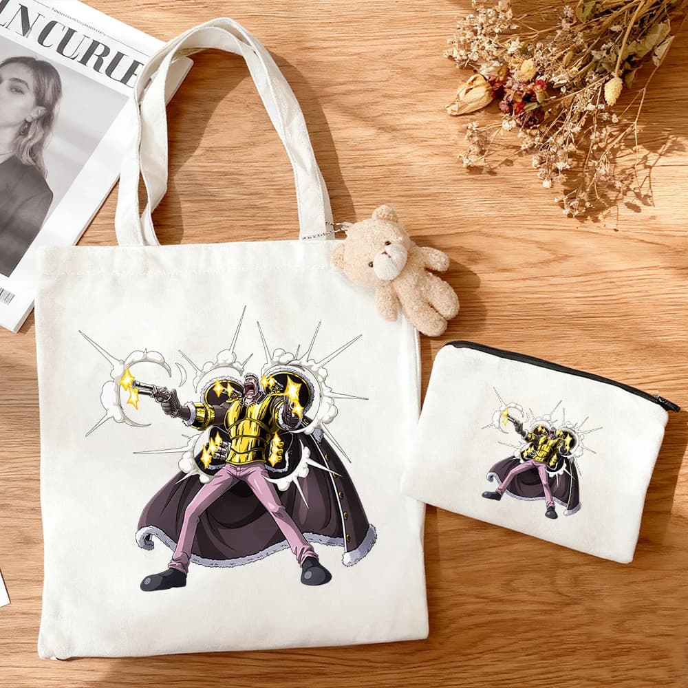 3pcs/set One Piece Smoker Haki Battle Scene Anime Canvas Tote Bag Print Shoulder Bag Mini Coin Purse Casual Bag Set