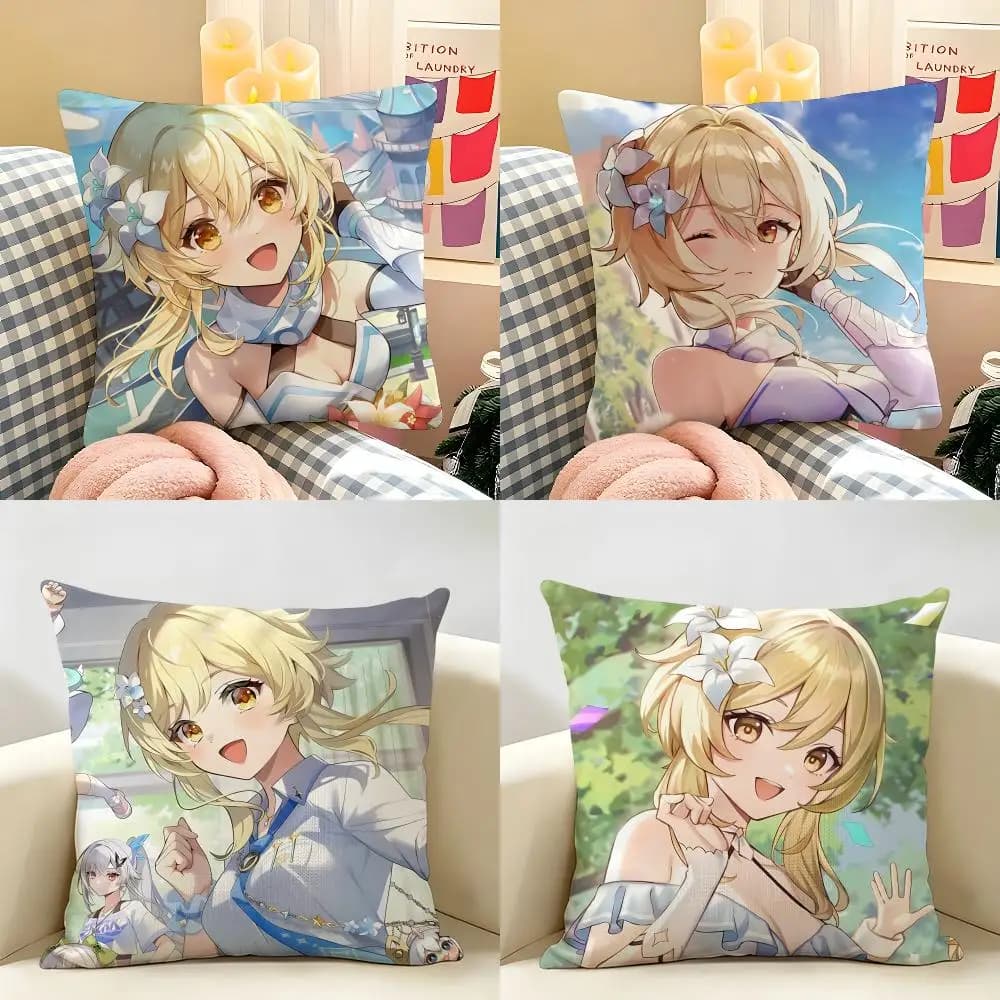 Lumine Genshin Game Cushion Cover Natural Linen Organic Fabric Double-Sided Printing Room Sofa Decor Pillow Case