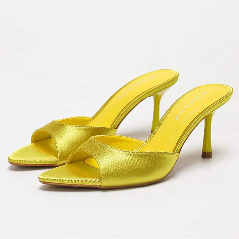 Pantofole da donna sexy in raso con punta a punta Sandali eleganti con tacco alto sottili Sandali estivi leggeri e comodi da donna Pantofole con tacco