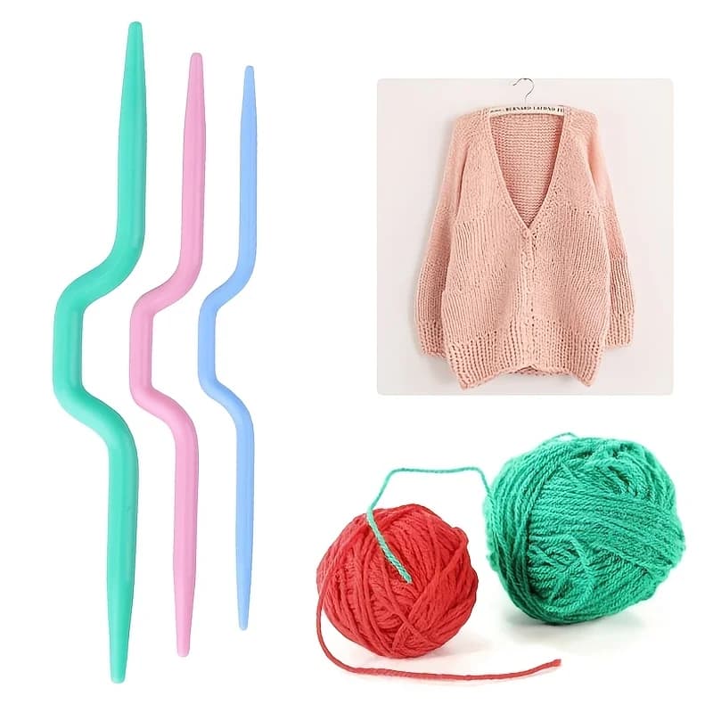 Set di 6 Ferri da Maglia Colorati Casuali, Aghi da Cucito Lunghi in Plastica, Ferri per Lavoro a Maglia, Uncinetti per Artigianato