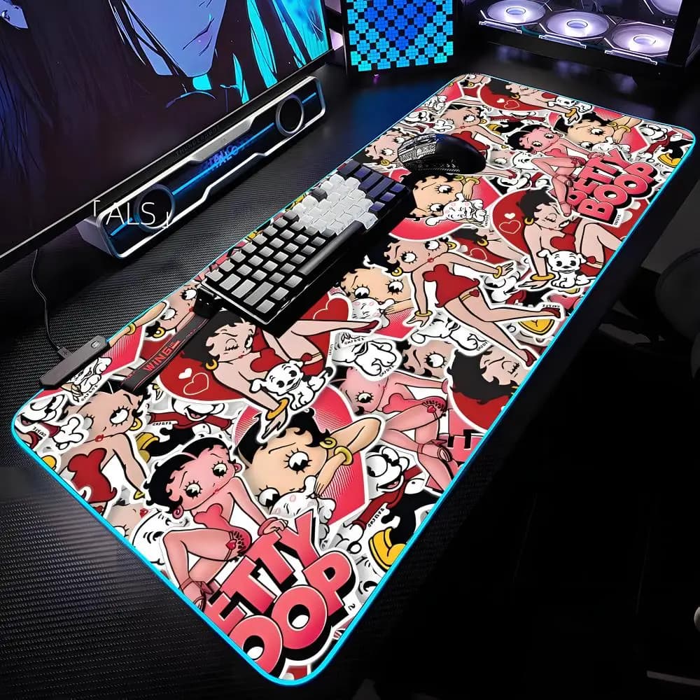 Tappetino per mouse B-Betty B-Boop Tappetino per mouse retroilluminato RGB Tappetino per mouse per laptop Accessori da gioco per computer da tavolo