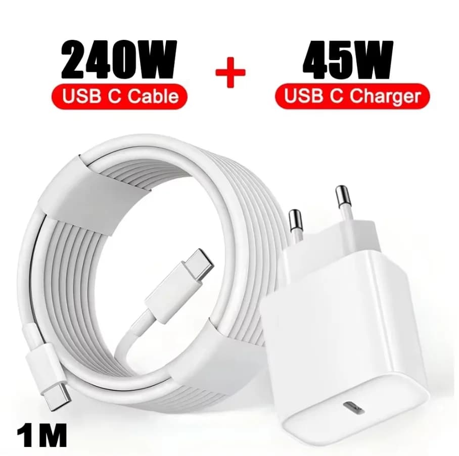 Adattatore EU Caricabatterie Rapido PD 45W per iPhone 11 12 13 14 15 16 17 Pro Max Plus, Cavo di Ricarica USB C Tipo C e Accessori