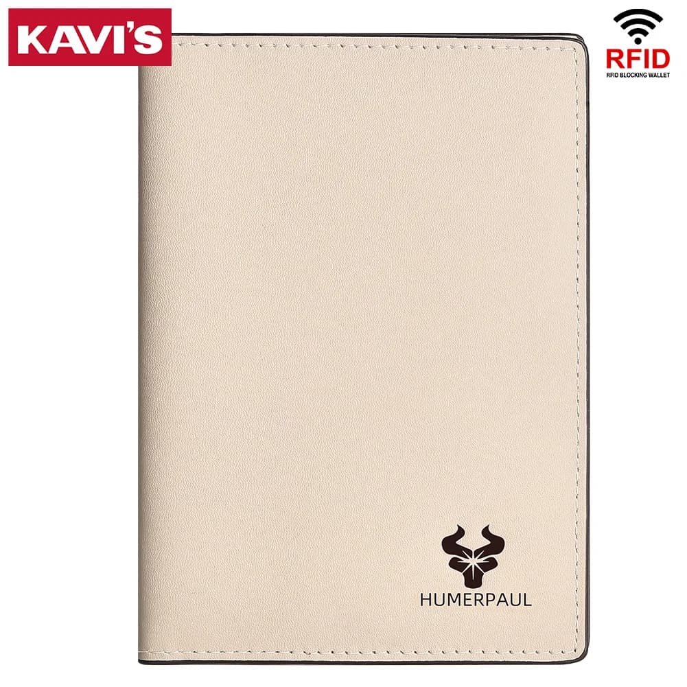 KAVIS Women's solid color passport book, cowhide, travel passport bag, wallet, multi-card card holder