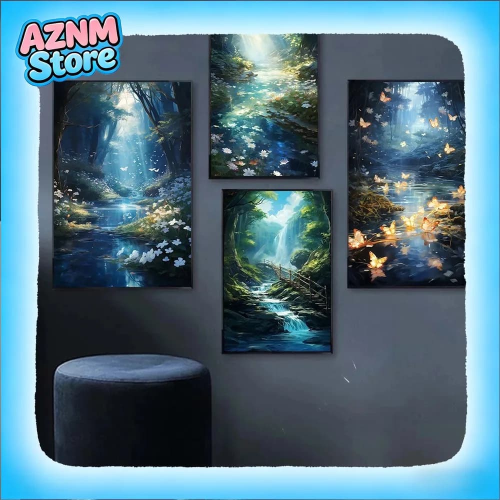 1pc frameless Canvas Painting Modern Lake Scene City Canvas Painting Watercolor Nature Landscape Posters Prints Summer Living