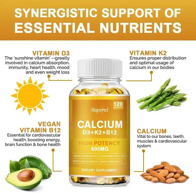 Vitamin K2 and D3 + B12 +Calcium Supplement - Supports Bone, Teeth & Muscle and The Immune System Health