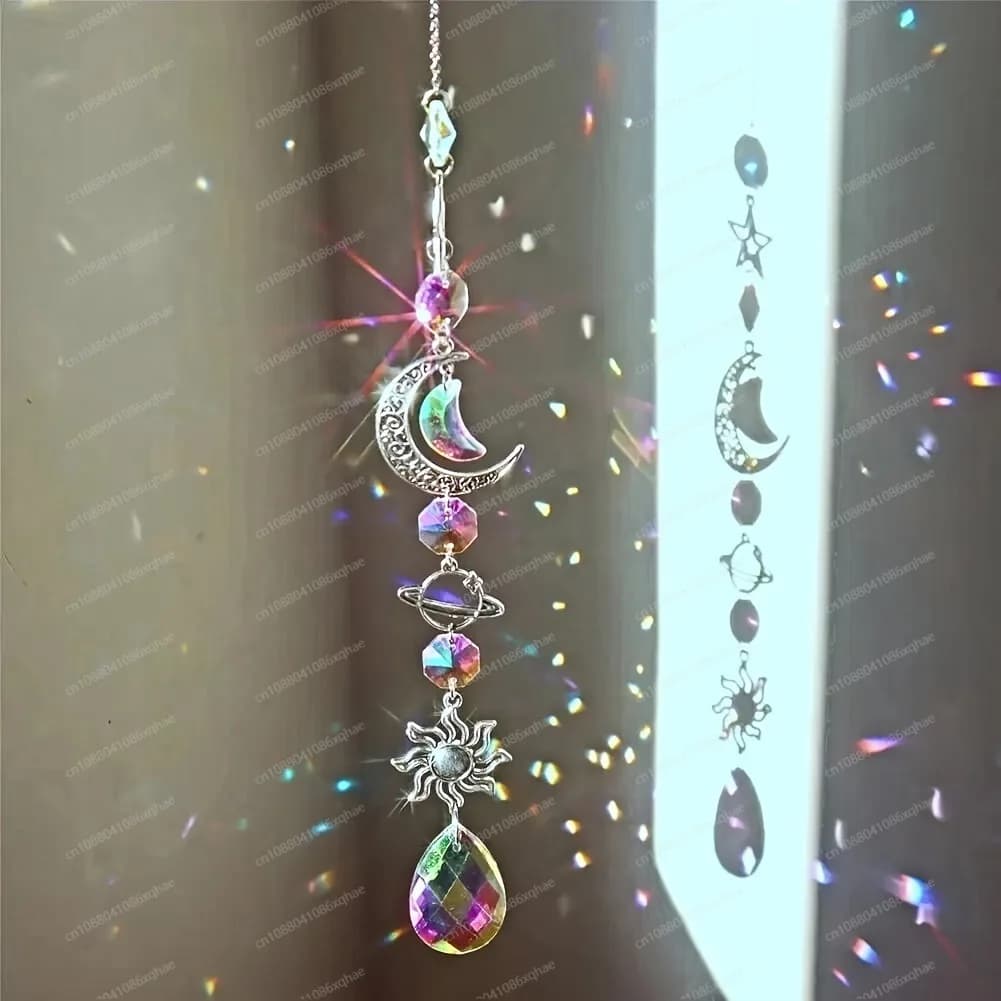 Cross-border stars moon sun crystal wind chimes sunshine catcher home garden garden decoration holiday gifts