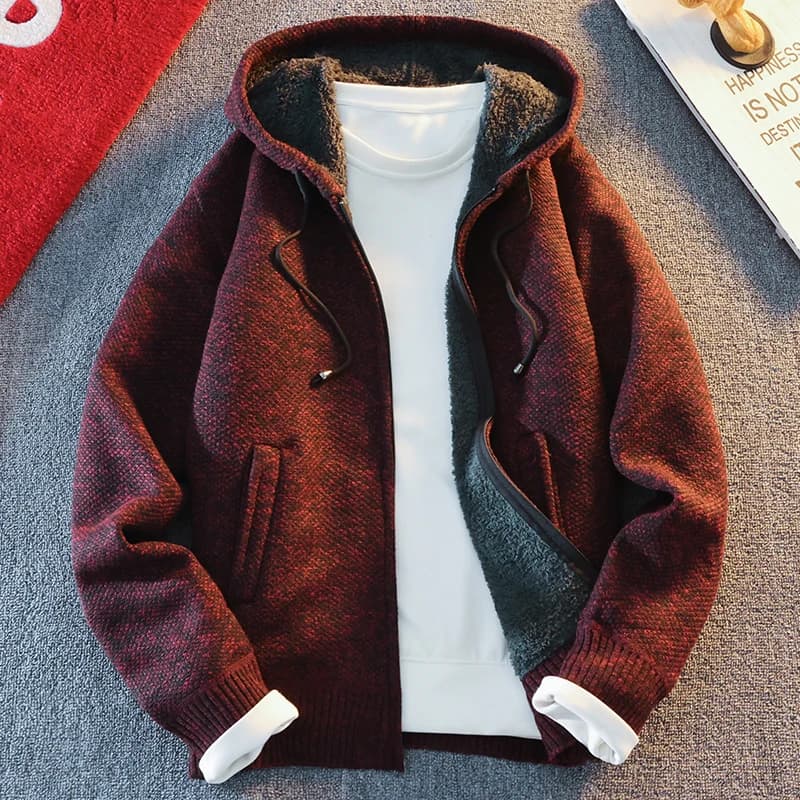 Maglione da uomo in pile caldo lavorato a maglia cardigan giacche con cappuccio giacche casual calde in pile autunno inverno maglioni cappotti