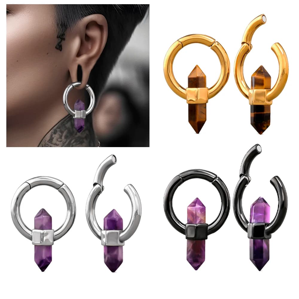 1 pz-2 pz acciaio chirurgico ametiste occhio di tigre pietra ciondola pesante orecchio pesi attrazione magnetica ciondolo orecchino Piercing del corpo