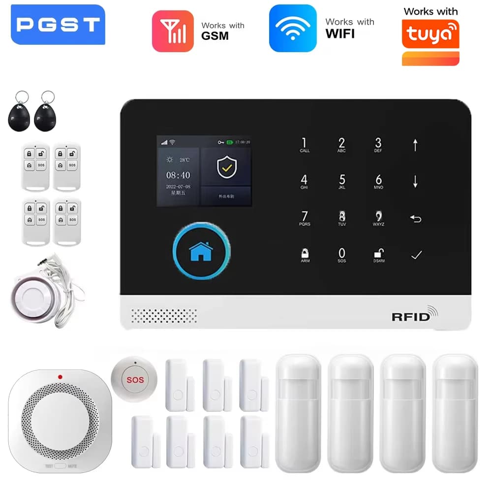Sistema di Allarme WiFi GSM per Casa Intelligente con Sensore di Movimento, Sirena Wireless, Telecamera IP con Visione Notturna, Supporto Tuya e Alexa