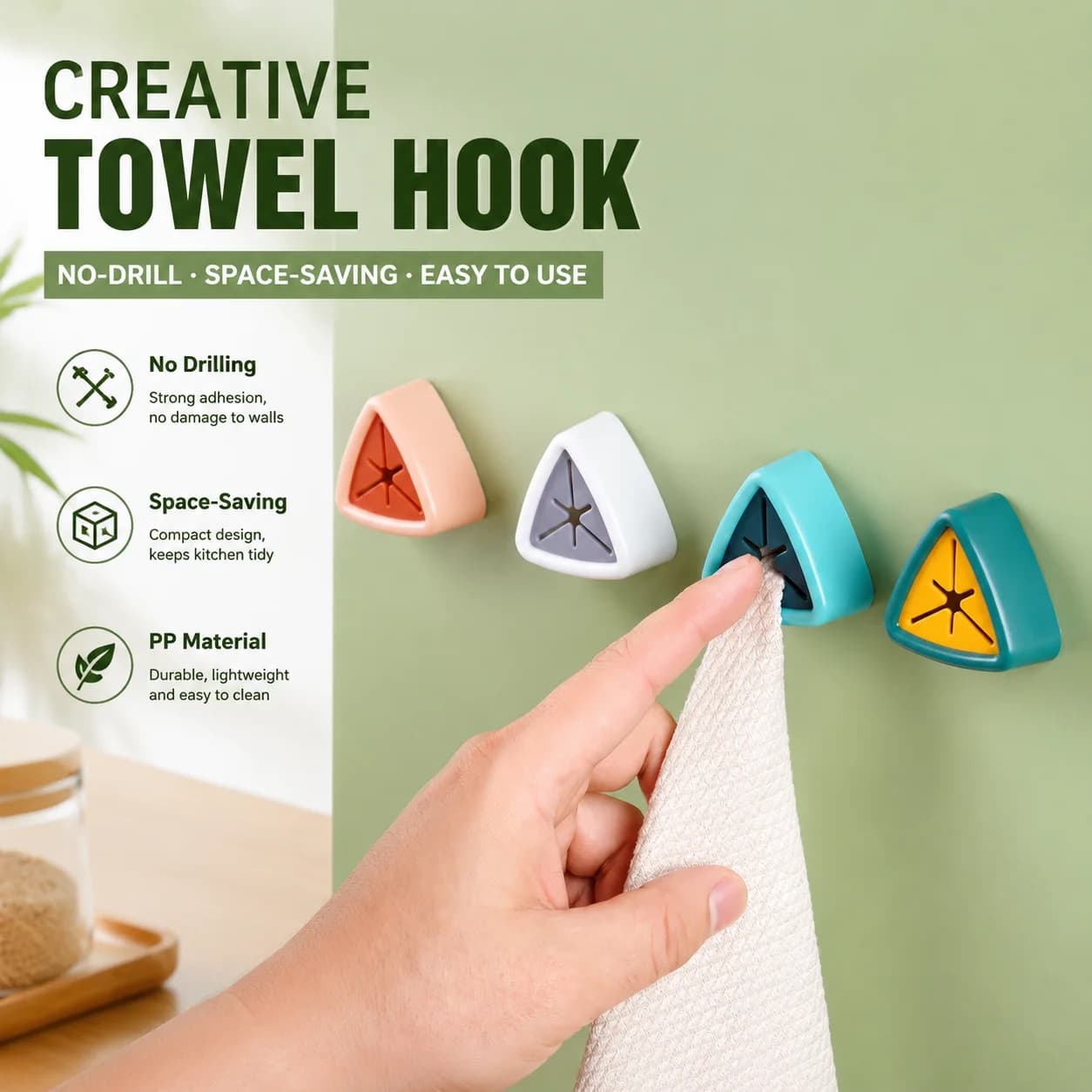 Creative No-Drill Kitchen Towel Holder, Space-Saving Dishcloth Insert, PP Material, Home Essentials Towel Hooks