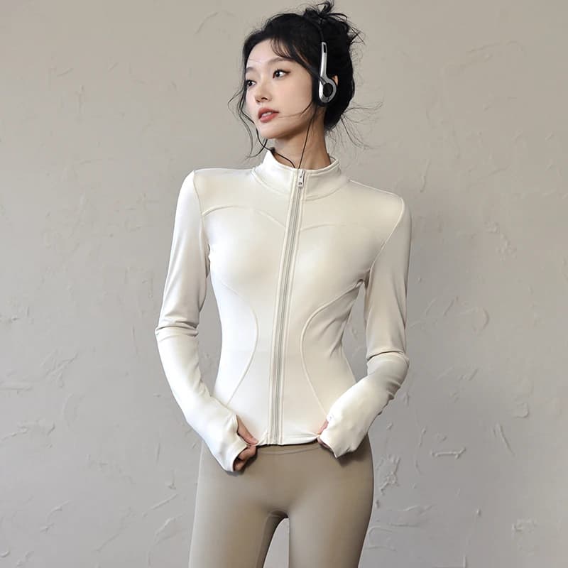 Giacca sportiva a maniche lunghe da donna con zip fitness camicia da yoga inverno caldo palestra top abbigliamento sportivo cappotti da corsa abiti da allenamento per il ciclismo