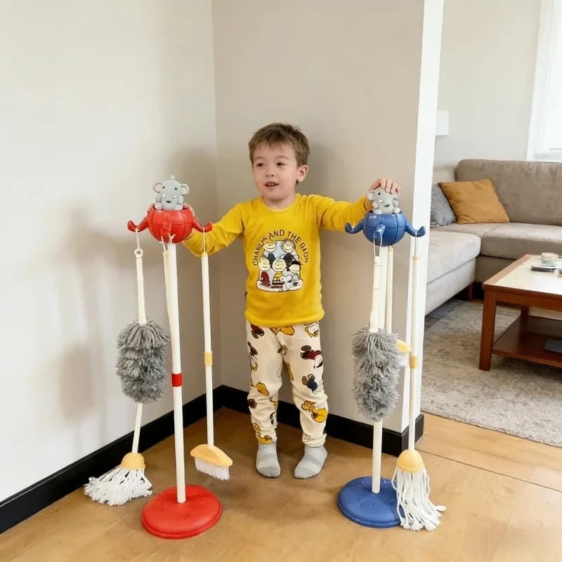 Set di Attrezzi per la Pulizia dei Bambini 8 Pezzi, Giocattolo di Simulazione con Scopa, Mop, Paletta, Flacone Spray e Porta Flacone, 1KG, Regalo Novità per Bambini, Giocattolo per la Casa