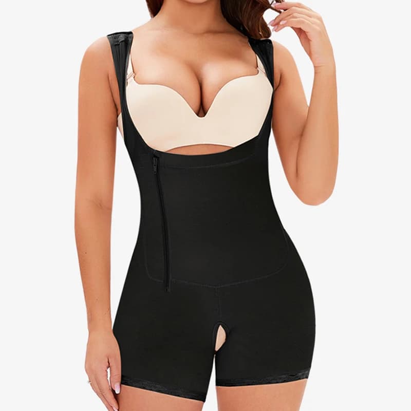Fajas Nere Post-Parto a Busto Aperto, Body Modellante a Compressione con Zip Laterale per il Controllo della Pancia e Sollevamento Glutei, Shapewear Senza Cuciture