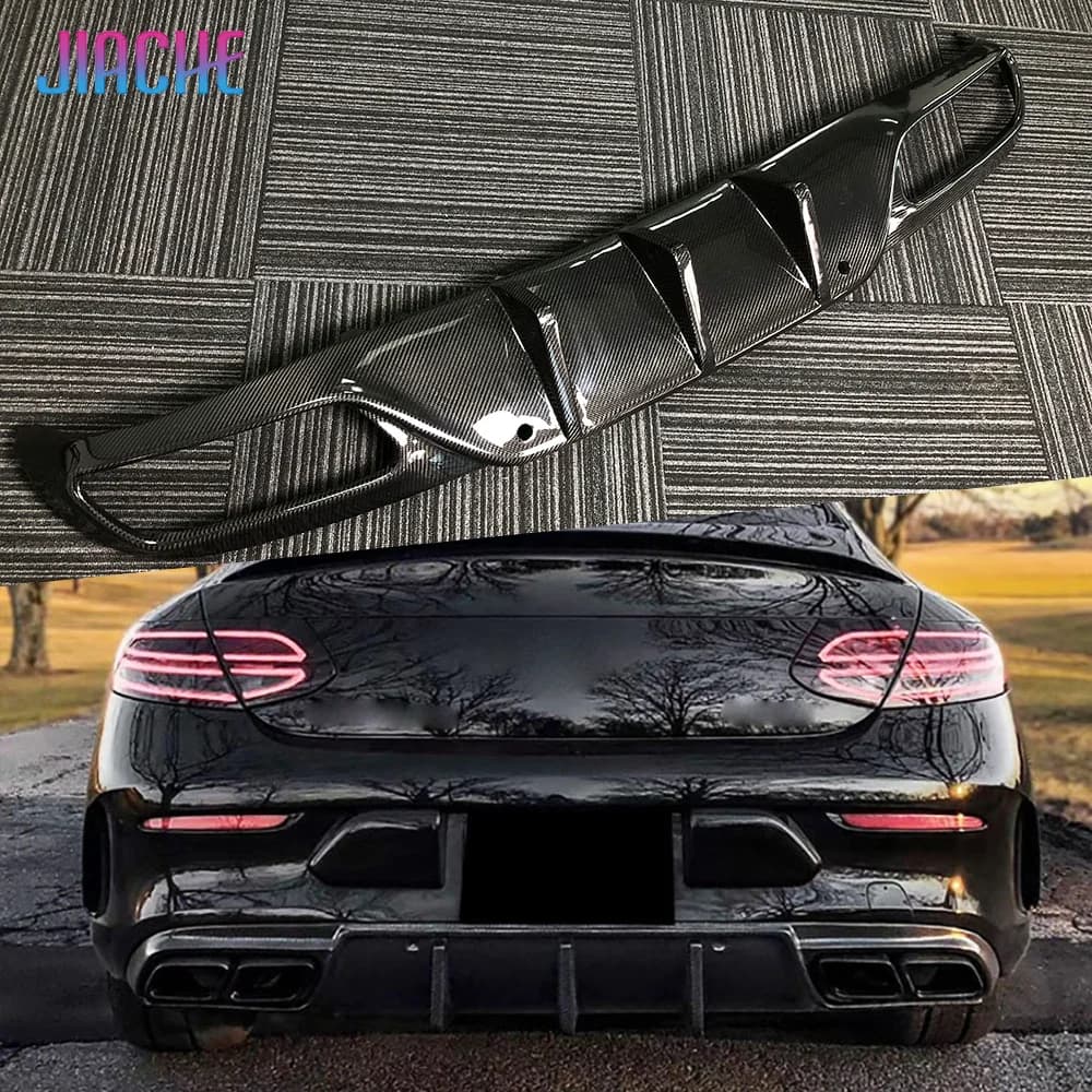 JIACHE Glossy Carbon Fiber Rear Lip Diffuser Spoiler For Benz C Class C205 C63 For AMG Sport Coupe 2 Door 2015-2019 Rear Bumper