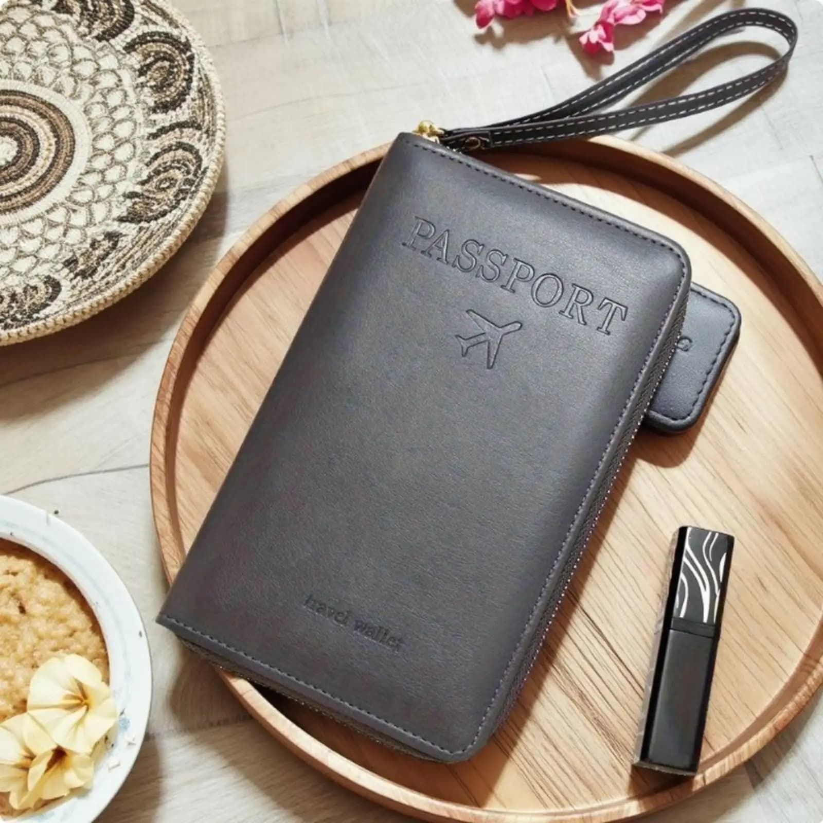 RFID Travel Document Holder Zippered Passport Wallet Organizer Large Capacity for Holiday Travel