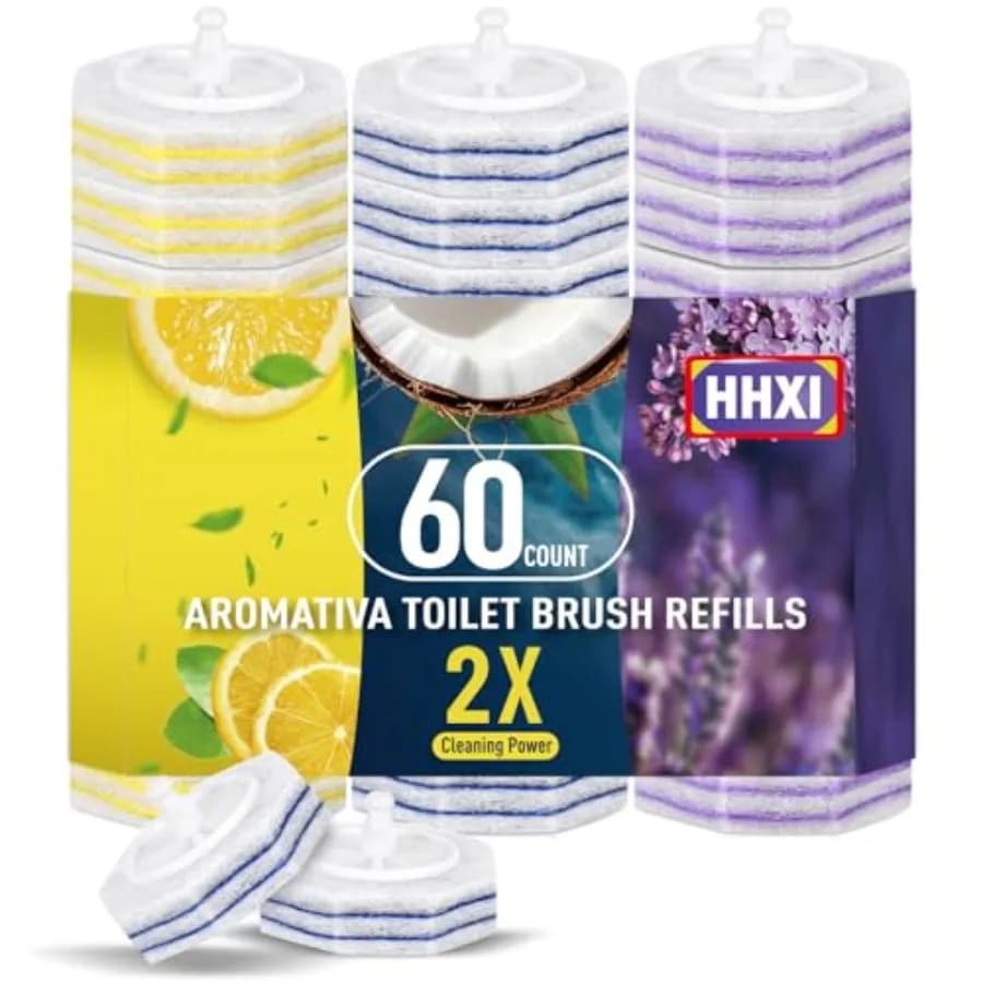 Ricariche per Spazzola WC Aromatiche da 60 Pezzi, Ricariche per Pulitore WC, con Cuscinetti di Pulizia a Doppio Strato Aggiunti, Testine di Ricambio Monouso per