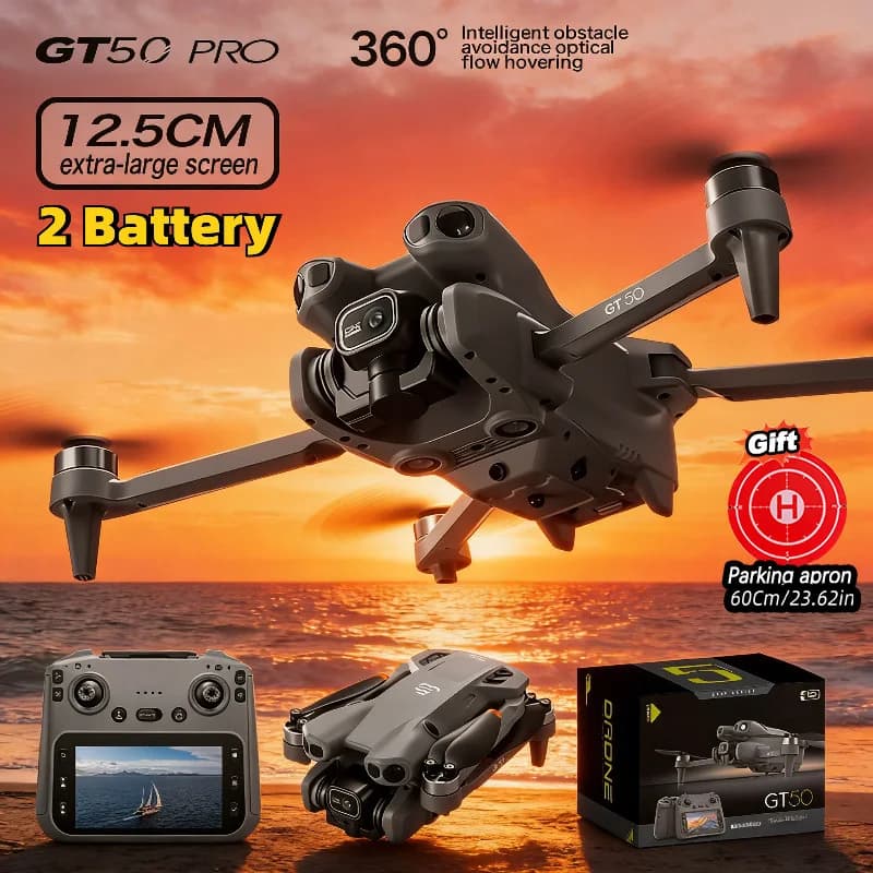 Drone RC GT50 con GPS, Quadricottero per Fotografia Aerea 8K HD, Design a Doppia Fotocamera, Trasmissione WiFi in Tempo Reale, Evitamento Ostacoli su Tre Lati, Aeromobile Professionale Telecomandato per Riprese Esterne