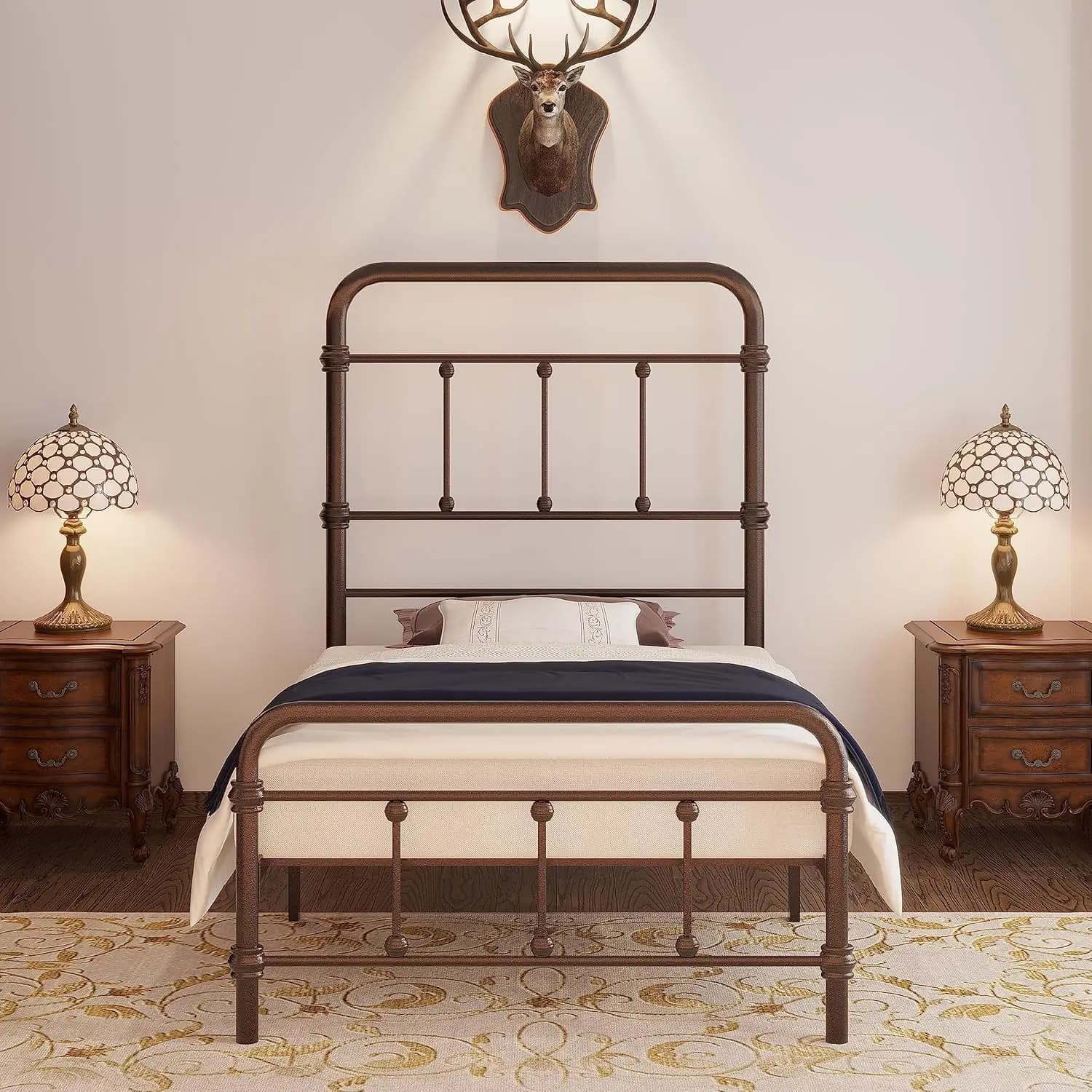 Struttura letto Twin XL con testiera Giselle-Vintage Antique-Metal - Base per materasso a piattaforma, altezza 49 pollici, senza rete a molle