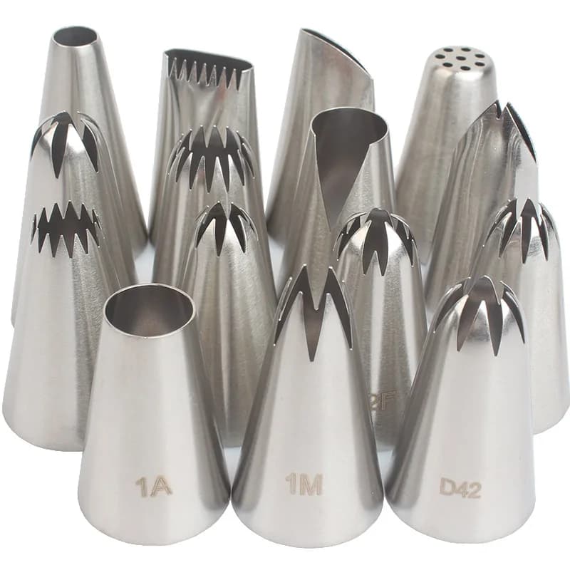 Set di 15 ugelli per decorazione, ugelli in acciaio inossidabile per glassa e crema, punte per decorazione torte, dessert, biscotti, cupcake, accessori da cucina