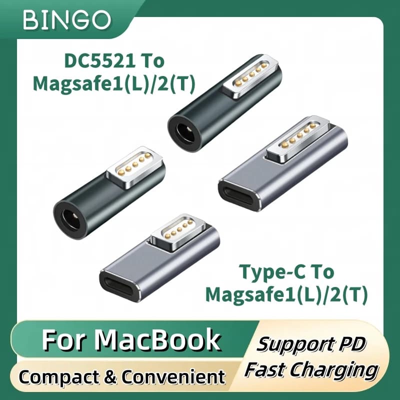 Testa di carica magnetica tipo C femmina / DC5211 a Magsafe 1L / 2T per MacBook Air / Pro 45W 60W 85W Serie come A1466,A1398,A1286...