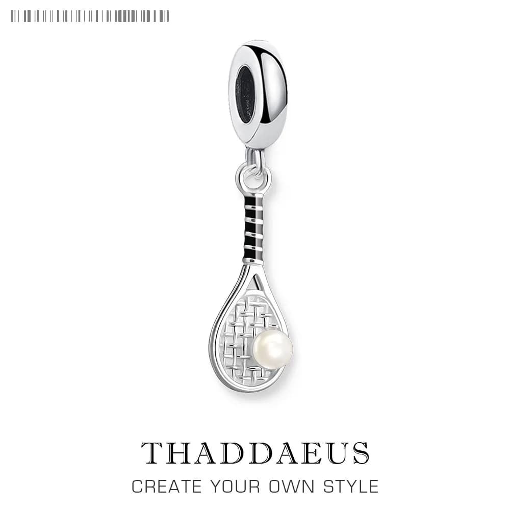 Tennis rack with pendant pendant with fresh water pearl, 925 sterling silver sports gift for women and men