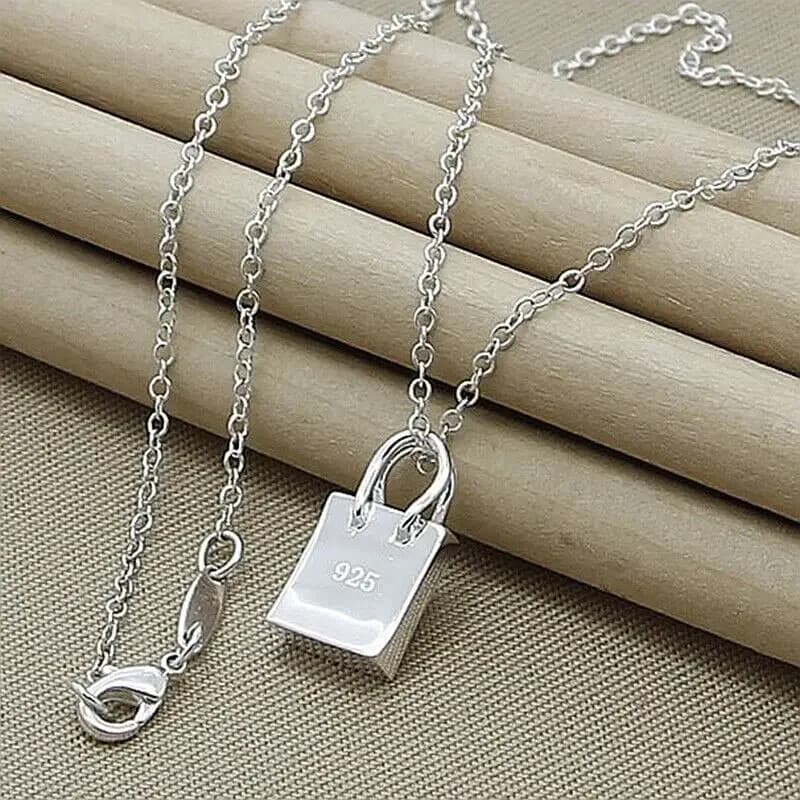 Eleganti gioielli di moda con catena per collana con ciondolo con serratura quadrata in argento sterling 925