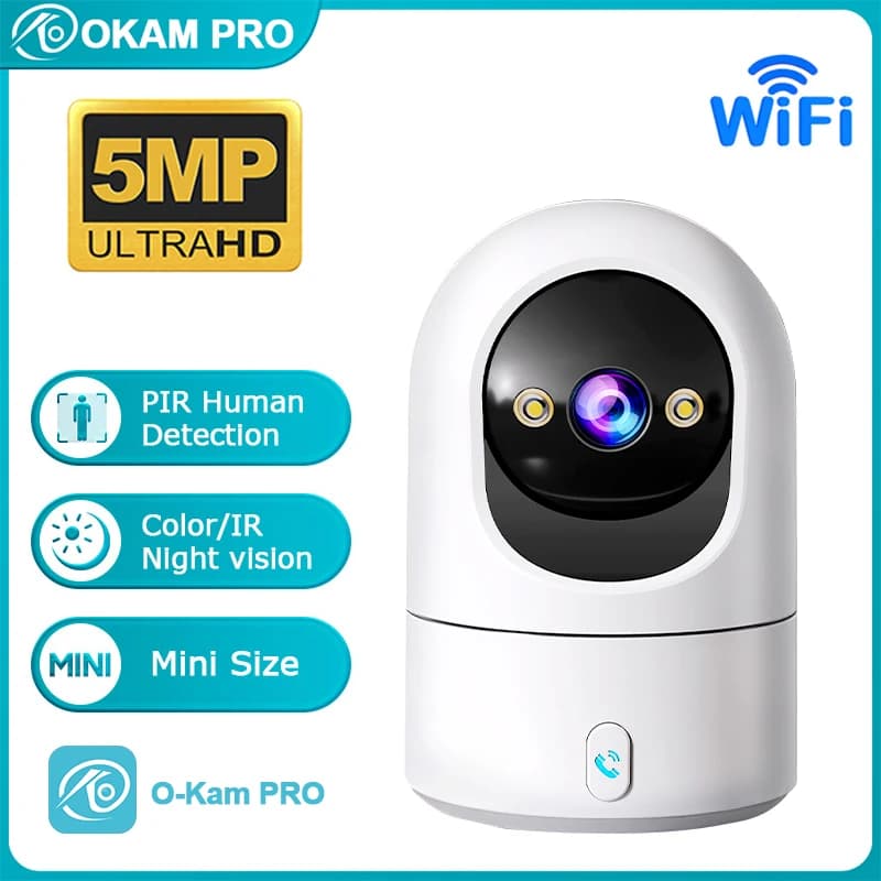 OKAM PRO HD 5MP Videochiamata one-touch Telecamera IP WiFi Conversazione bidirezionale AI Motion Tracking 5X ZOOM Telecamera interna per visione notturna a colori