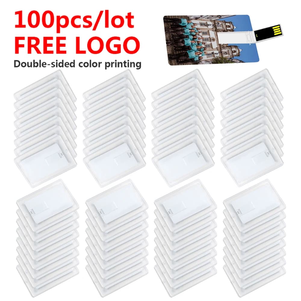 100 pezzi di chiavette USB 2.0 a forma di carta di credito bianche, pen drive da 4GB 8GB 16GB 32GB 64GB, memory stick personalizzabili con logo gratuito.