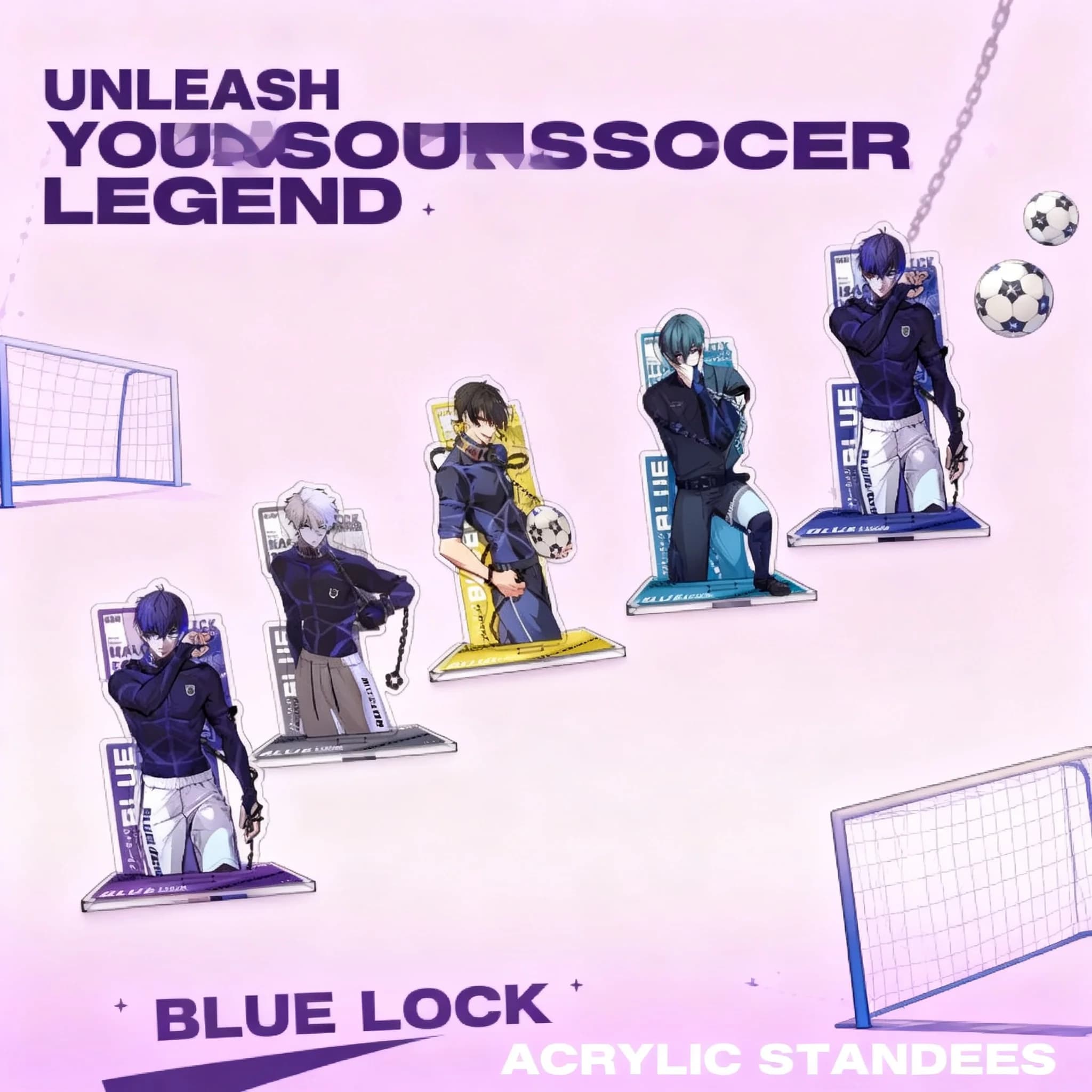 Merchandise Anime Blue Lock, Espositore da Scrivania in Acrilico Bifacciale con Personaggi Seishiro Nagi, Chigiri Hyoma, Bachira Meguru