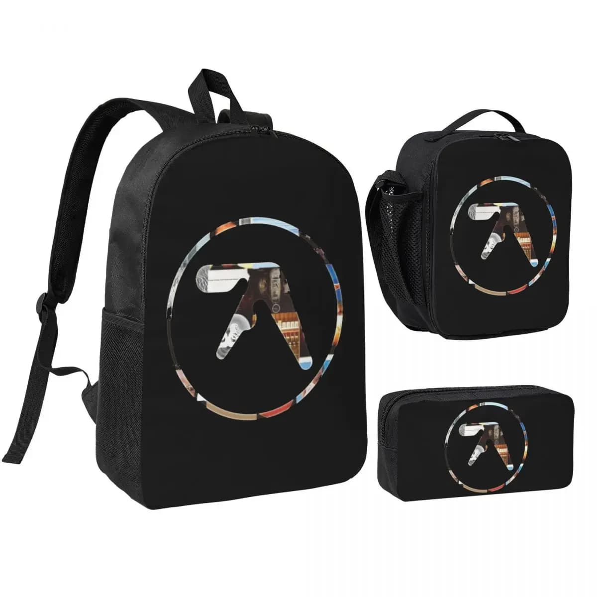 Zaino Aphex Twin per ragazzi e ragazze, borsa per libri, borsa da scuola, borse a tracolla, 3 pezzi, borsa termica per il pranzo, astuccio per matite
