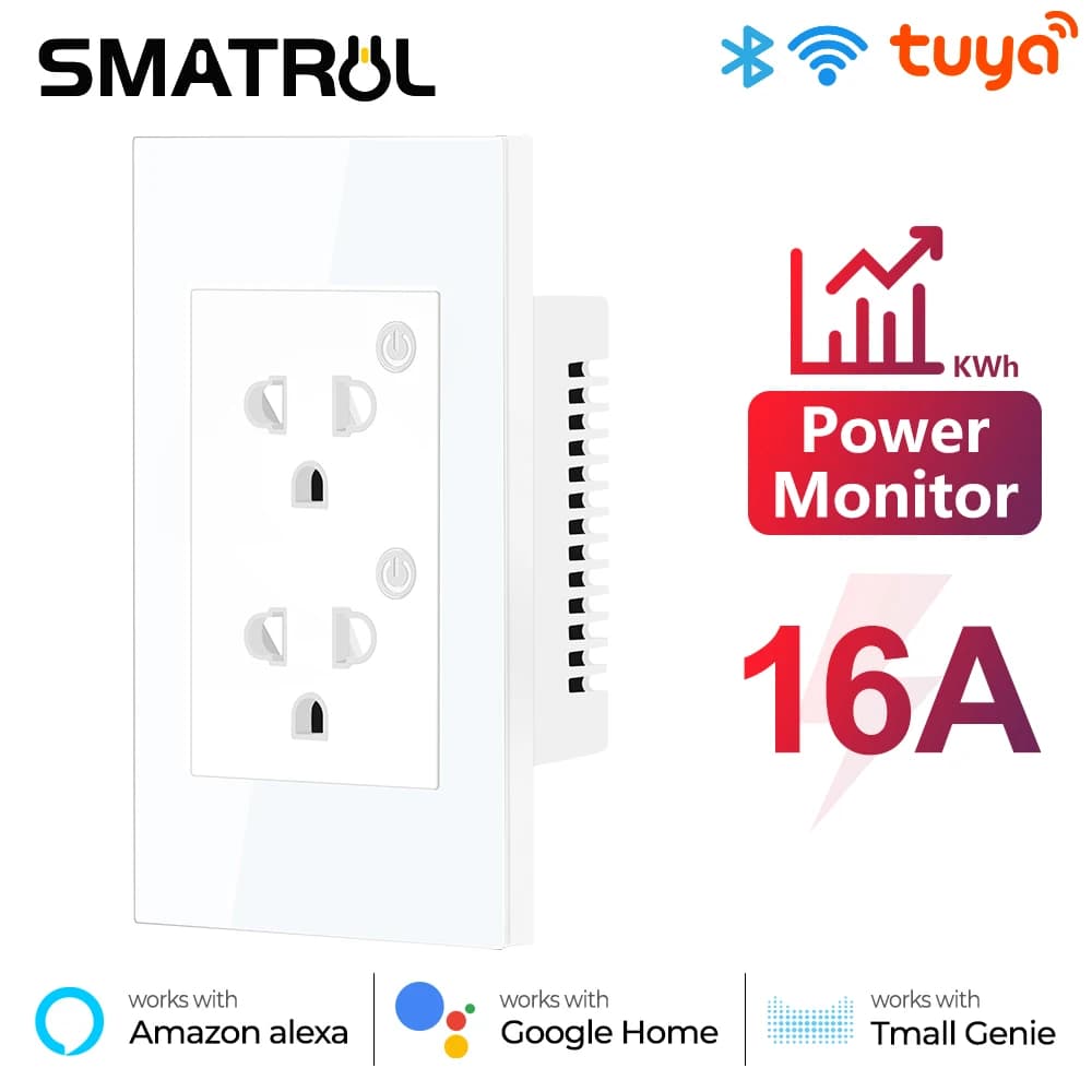 16A Tuya WiFi Bluetooth US EU Smart Socket Plug Adapter Power Monitor Wall electric On Off Timer for Google Home Alexa