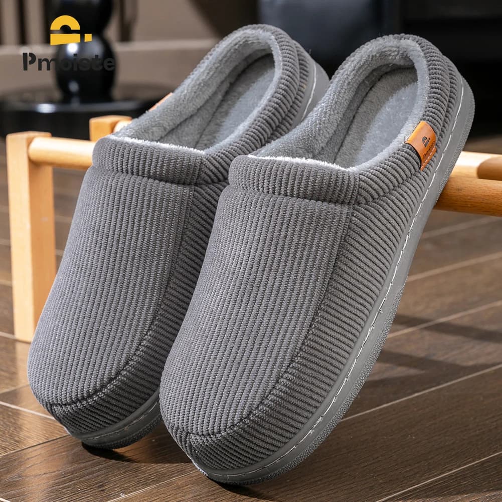 Pantofole calde da uomo Suola in TPR Memory Foam Morbido cuscino antiscivolo Design a strisce Comode scarpe da casa in velluto a coste