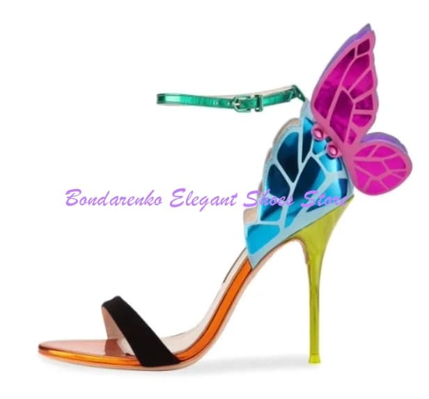 Color Mixed Butterfly wings Women's Sandals Fashion Sandals Gladiator with Slim Heel Women's Décolleté Sexy party shoes for banquets