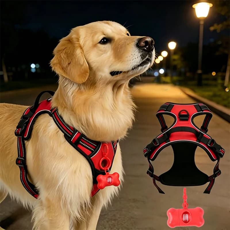 Set Pettorina per Cani con Sacchetti per Escrementi, Gilet Riflettente Regolabile e Traspirante per Passeggiate all'Aperto, Accessori per Animali Domestici per Tutte le Stagioni