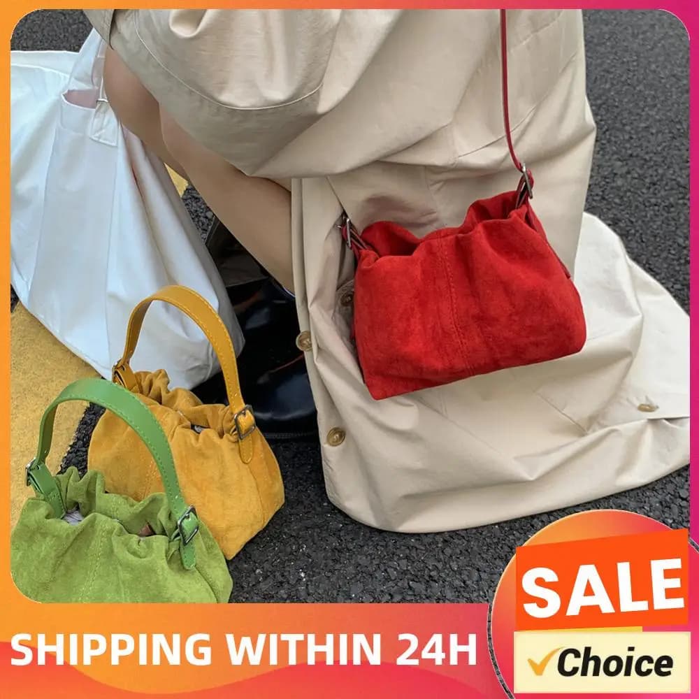Borsa a Tracolla in Finta Pelle Scamosciata per Donna con Cinturino Regolabile e Manico Superiore con Coulisse, Borsa Tote per Viaggi e Lavoro
