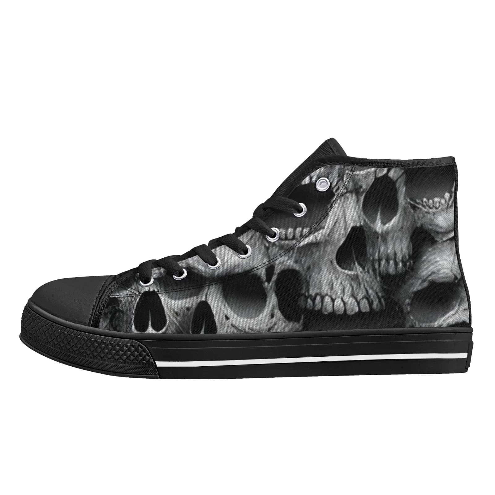 Scarpe Personalizzate con Stampe Gotiche di Teschi, Classiche Sneakers Alte in Tela per Ragazzi e Ragazze, Scarpe Vulcanizzate